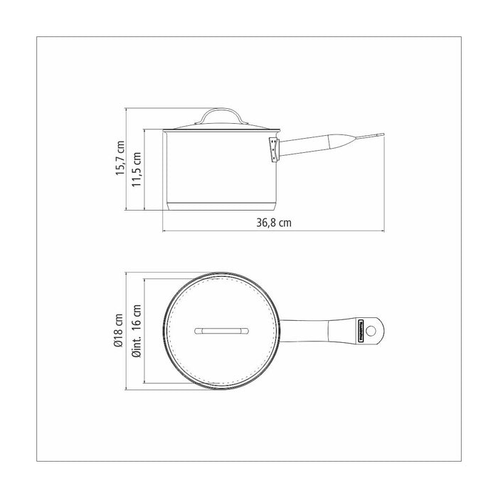 كسرولة صلصة ستيل بغطاء 16 سم من Tramontina Professional