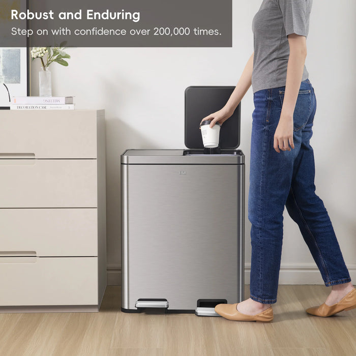 سلة المهملات المزدوجة إيكو إديسون 30 لتر مغلقة بهدوء مع دواسات مزدوجة