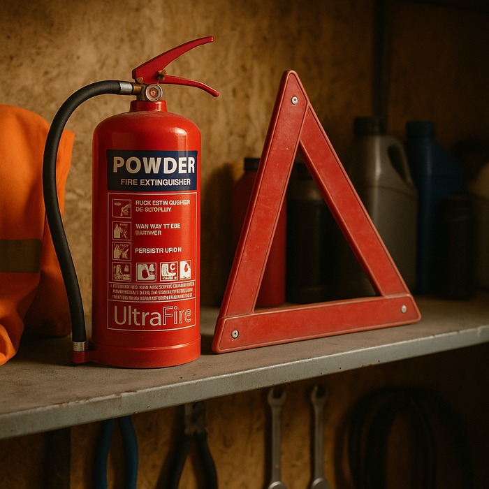 طفاية حريق + مثلث تحذير