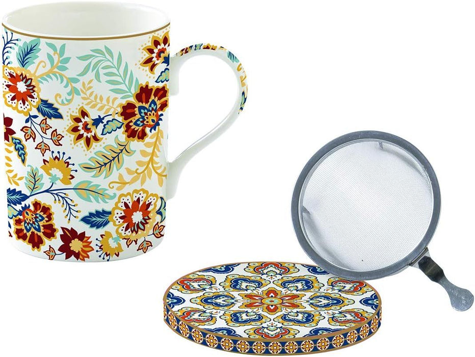 طقم كوب بمصفاة وغطاء 350 مل بعلبة من Easy Life Paisley Abundance - ألوان متعددة