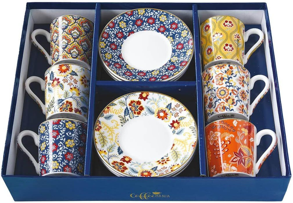 طقم فناجين قهوة 12 قطعة 100 مل بعلبة من Easy Life Paisley Abundance - ألوان متعددة