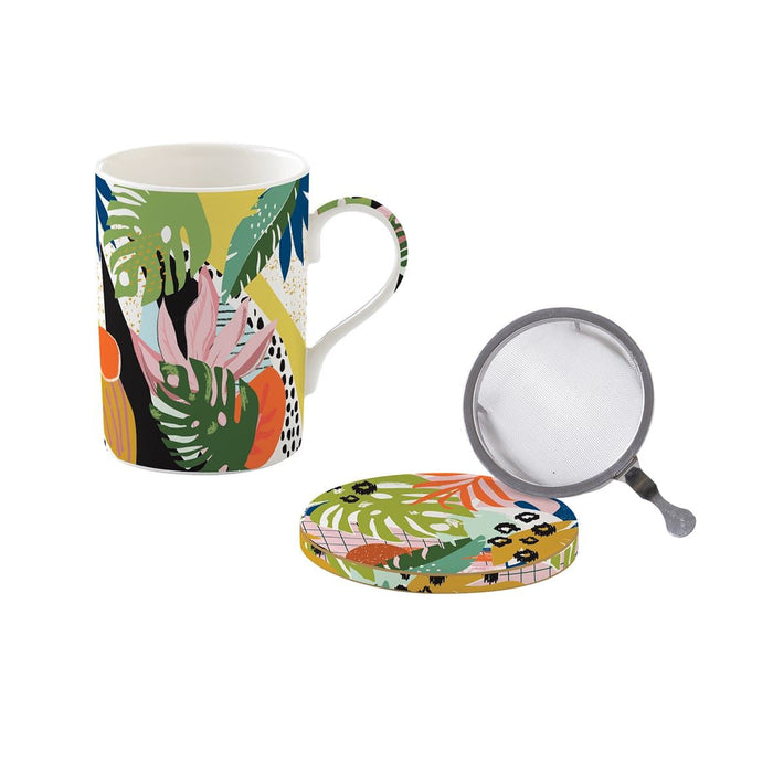 طقم كوب بمصفاة وغطاء 350 مل بعلبة من Easy Life Tropical Vibes - ألوان متعددة