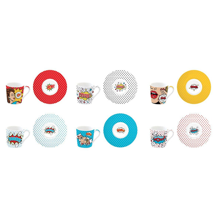طقم فناجين قهوة 12 قطعة 100 مل بعلبة من Easy Life Pop Art - ألوان متعددة