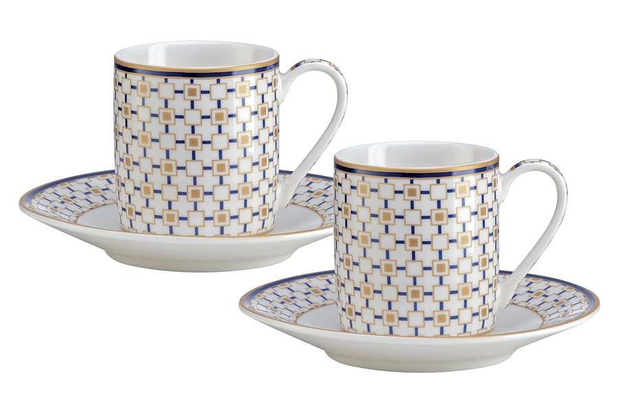 طقم فناجين قهوة 4 قطع 80 مل بعلبة من Easy Life Charles - أزرق وذهبي