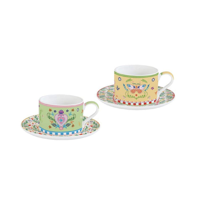 طقم فناجين شاي 4 قطع 240 مل بعلبة من Easy Life Spring Folk - ألوان متعددة