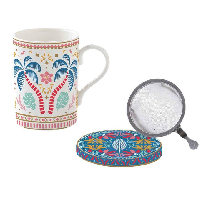 طقم كوب بمصفاة وغطاء 350 مل بعلبة من Easy Life Tropical Groovy - ألوان متعددة