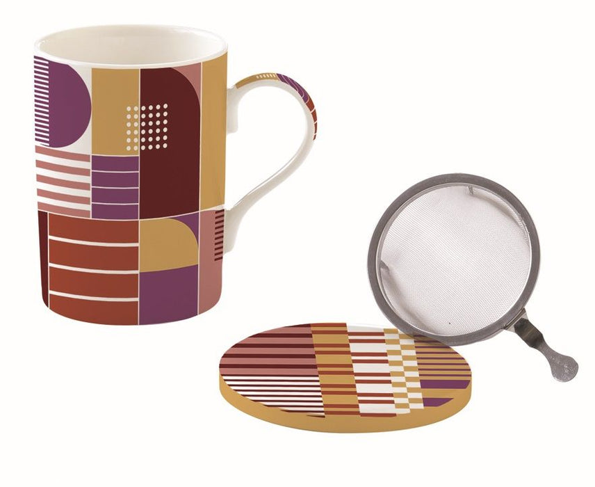 طقم كوب بمصفاة وغطاء 350 مل بعلبة من Easy Life Geometric Art - ألوان متعددة