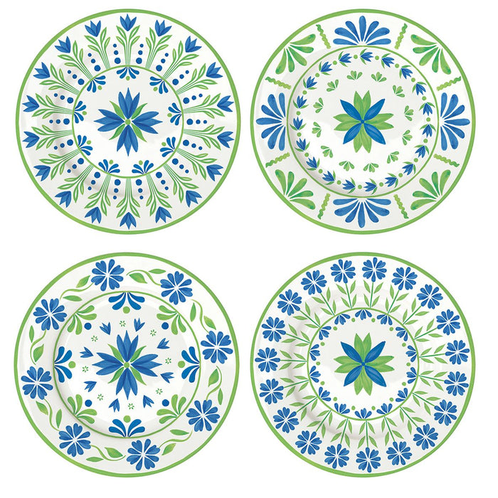 طقم 4 أطباق حلويات 19 سم بعلبة من Easy Life Flowers Garden - أزرق وأخضر