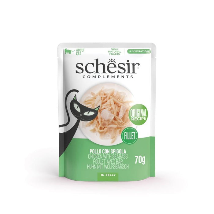 SCHESIR مكملات غذائية رطبة للقطط 12x70g دجاج/سيباس في هلام لتغذية متوازنة