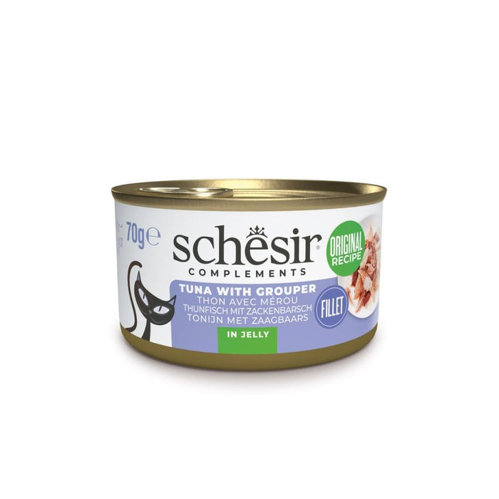 SCHESIR Complements طعام قطط رطب تونة وهامور في هلام 12x70g خيار مثالي للقطط