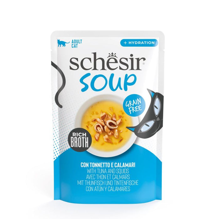 SCHESIR شوربة طعام قطط رطب تونة وحبار كيس 12x40g IE(NEW) غني بالفيتامينات للقطط