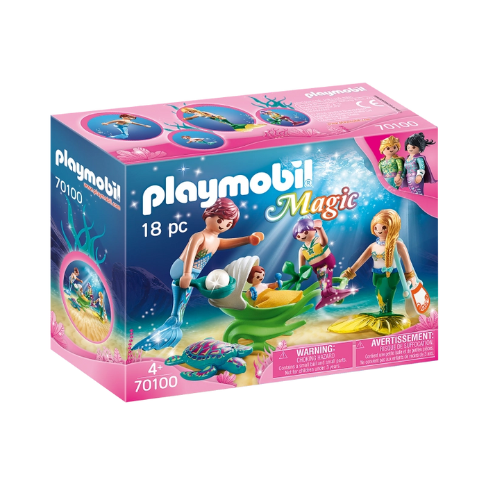 عائلة مع عربة الجنين - 18 قطعة مع 4 شخصيات Playmobil وزورق وسلحفاة ولعب ممتع من بلايموبيل