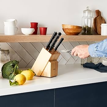 طقم سكاكين 5 قطع ثلجية من تيفال مع حامل خشبي، تصميم أنيق وقوي من تيفال