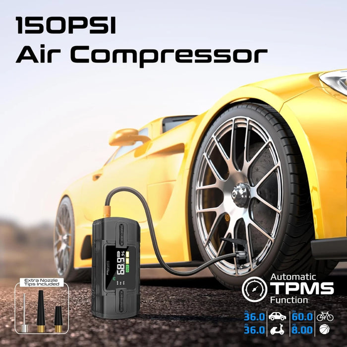 مشغل سيارة 1200 أمبير ومنفاخ إطارات 150PSI وباور بانك 12000 مللي أمبير من PROMATE