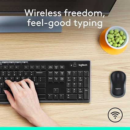 مجموعة لوحة المفاتيح والفأرة Logitech MK270 اللاسلكية بحجم كامل مقاومة للانسكاب