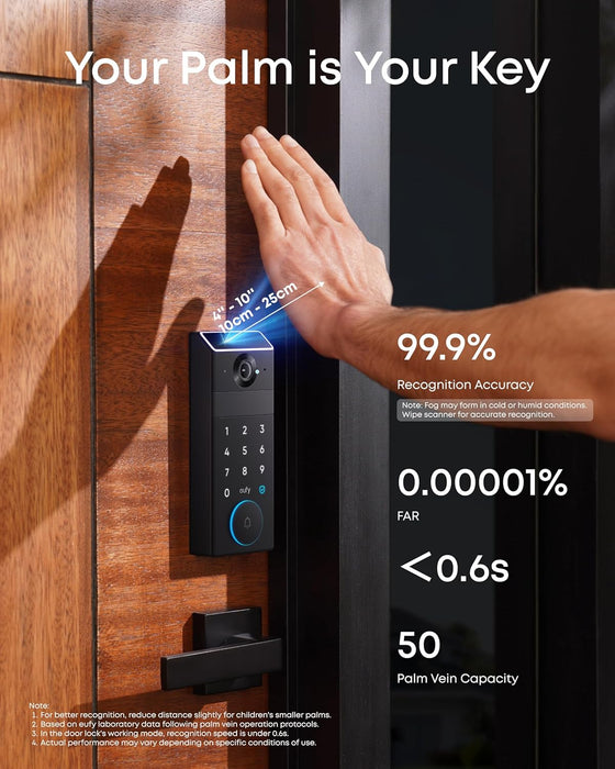 قفل ذكي eufy FamiLock S3 Max مع كاميرا 2K وتقنية التعرف على عروق الكف