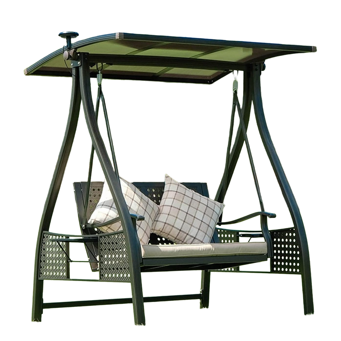 أرجوحة خارجية بمقعدين مع سقف LED شمسي وإطار ألمنيوم مقاوم للصدأ