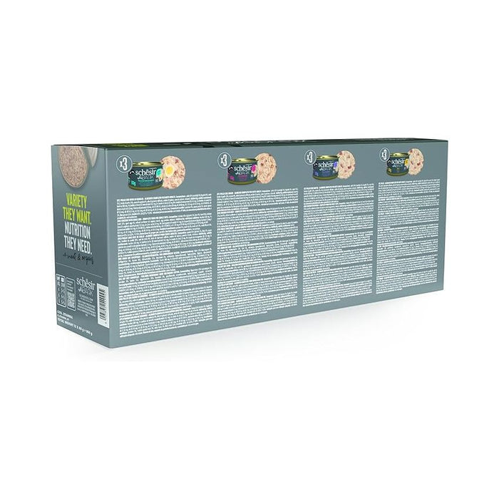 SCHESIR عبوة متنوعة After Dark 12x80g باتيه في مرق (دجاج/لحم بقري/بط) للقطط