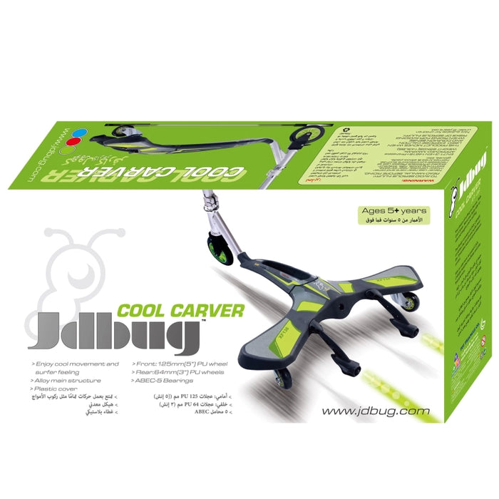 سيارة JD Bug Cool Carver أخضر 3 عجلات دوارة مع هيكل معدني وعجلات 360 درجة