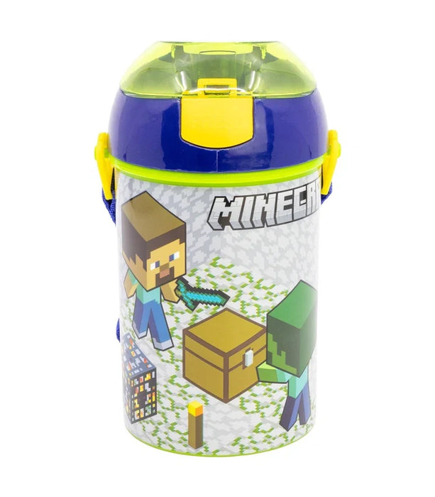 قارورة ماء للأطفال مع حزام كتف وزر غطاء هيدروليكي STOR بسعة 450 مل بتصميم Minecraft