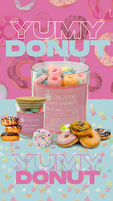 شمع Yumy Dount من شمع الصويا 100% برائحة كريمة الفانيليا لجو مريح وطويل الأمد