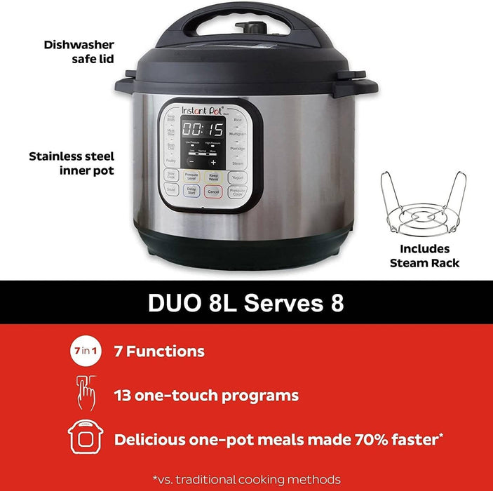 طباخ ذكي 7 في 1 1200 واط سعة 8 لتر مع غطاء محكم للأمان من Instant Pot