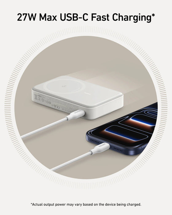باور بنك أنكر نانو 5K بقدرة 22.5 واط مع وصلة USB-C مدمجة - أبيض Anker
