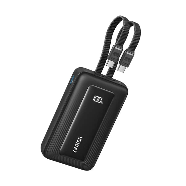 باور بانك A1680H12 Zolo 10000MAH 35W للشحن السريع مع كبلان USB-C مدمجان اسود من Anker