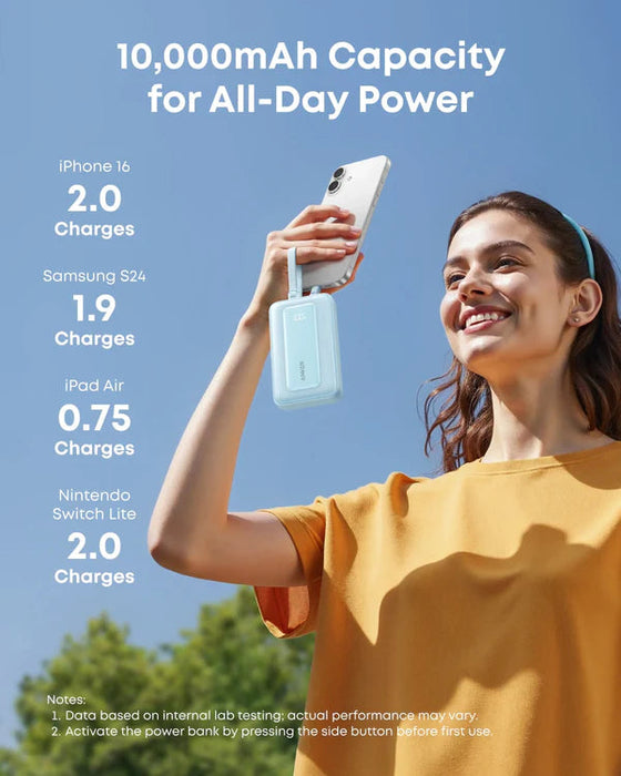 باور بانك A1680H12 Zolo 10000MAH 35W للشحن السريع مع كبلان USB-C مدمجان اسود من Anker