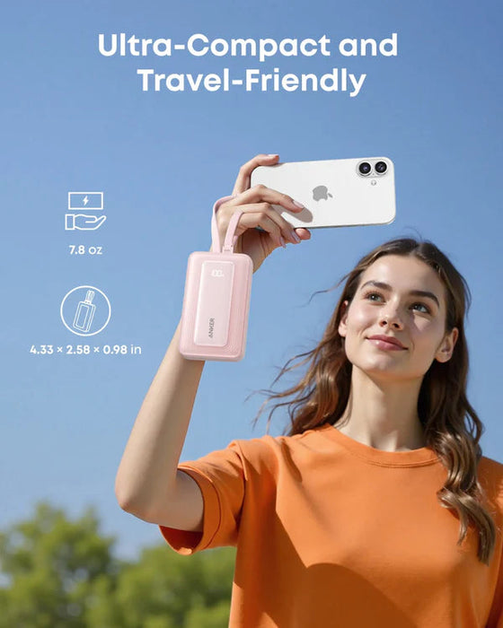 باور بانك 10000MAH للشحن السريع 35W مع كابلات USB-C مدمجة ازرق من Anker