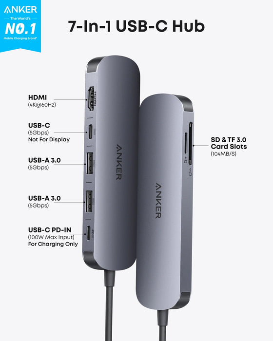 موزع أنكر USB-C (7 في 1) مع HDMI 4K@60Hz و85W PD لتلبية احتياجات متعددة