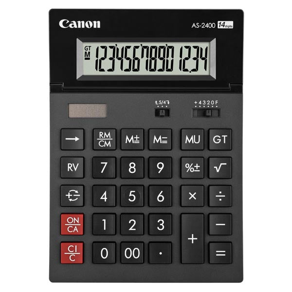 آلة حاسبة مكتبية كانون AS-2400 HB EMEA، 14 رقم، شاشة LCD قابلة للإمالة، تصميم صديق للبيئة