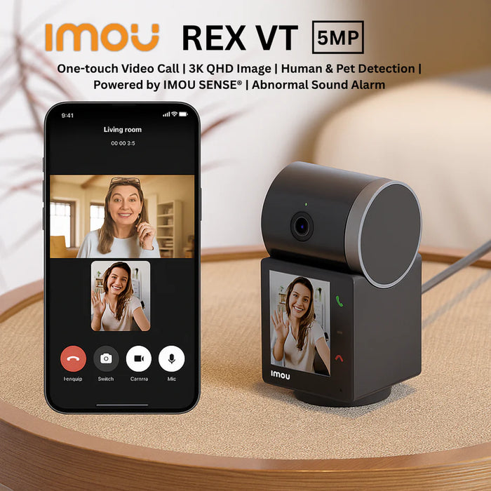 كاميرا مراقبة داخلية إيمو ريكس في تي بدقة 5 ميجابكسل - اتصال صوت وصورة ثنائي الاتجاه، دوران 360 درجة وتتبع ذكي للبشر