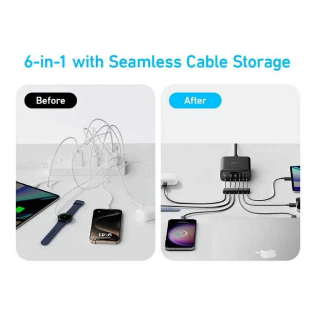 شاحن 112W ذو 6 منافذ (3 USB-C) بتقنية GaN للشحن السريع من Anker