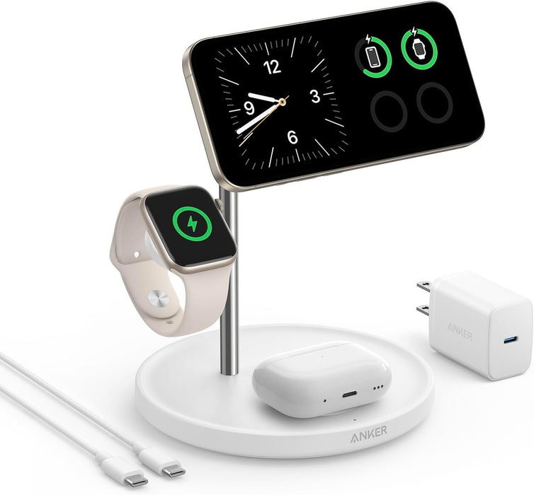 شاحن لاسلكي 3 في 1 15W Qi2 لشحن iPhone وApple Watch وAirPods من Anker