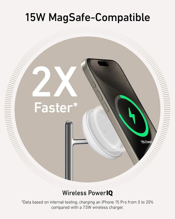 شاحن لاسلكي 3 في 1 15W Qi2 لشحن iPhone وApple Watch وAirPods من Anker