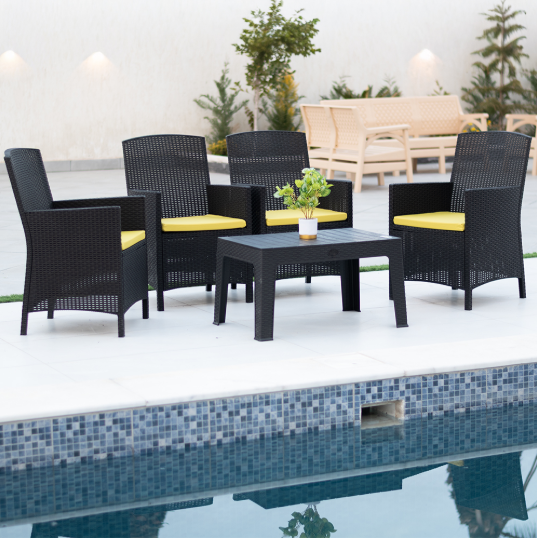 Havana Rattan Plastic Table with Wood Texture - Garden Furniture