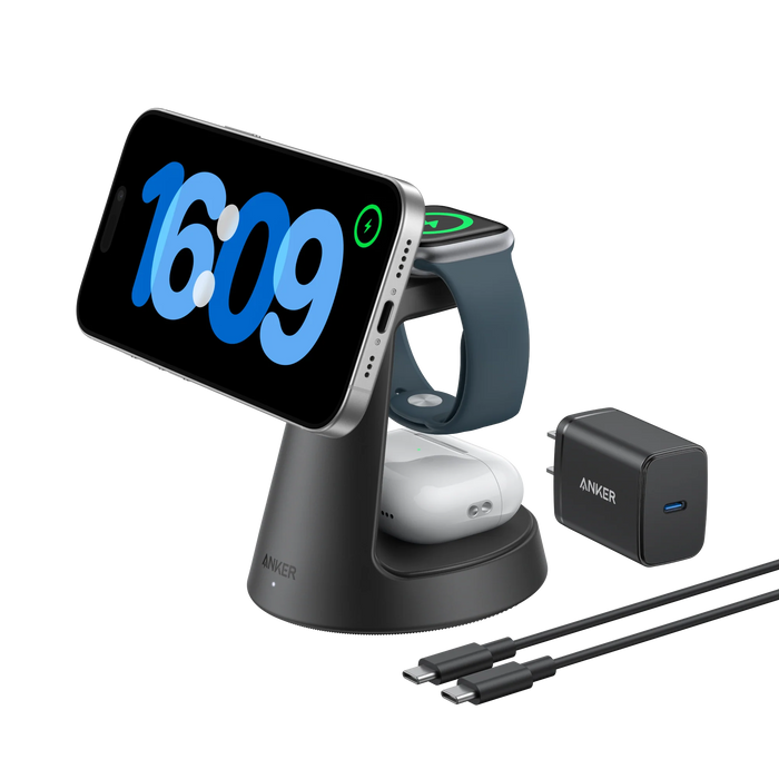 شاحن لاسلكي 3 في 1 MagGo – شحن سريع ومدمج 15Wمن Anker