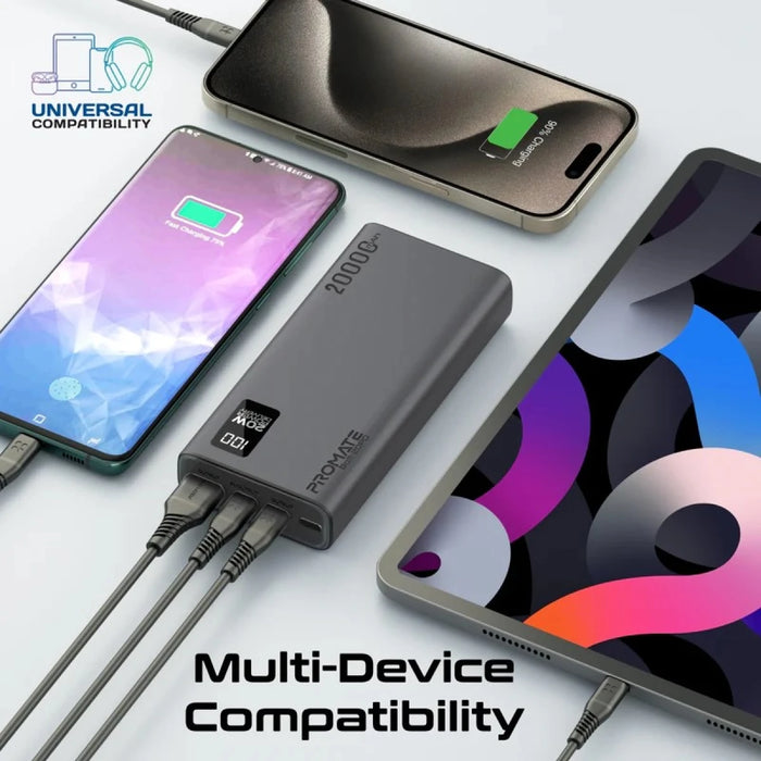 باور بانك بولت-20PD سعة 20000 مللي أمبير بقوة 20 واط وتصميم نحيف من PROMATE