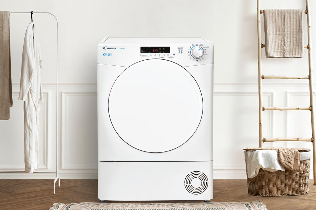 مجفف ملابس مستقل مكثف 8 كجم مع كاشف كيلو NFC سهل الكي أبيض فئة ب - CSE C8DF-80