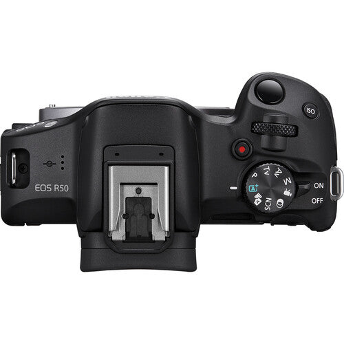 كاميرا كانون EOS R50 بدقة 24.2 ميجابكسل وفيديو 4K UHD 30p مع عدسة وميكروفون من Canon