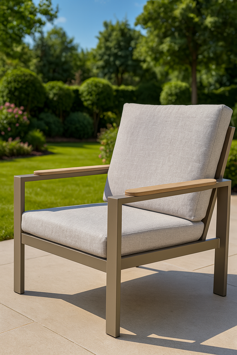 Modern Outdoor Aluminum Sofa Set with Faux Wood Coffee Table – 4 Piece