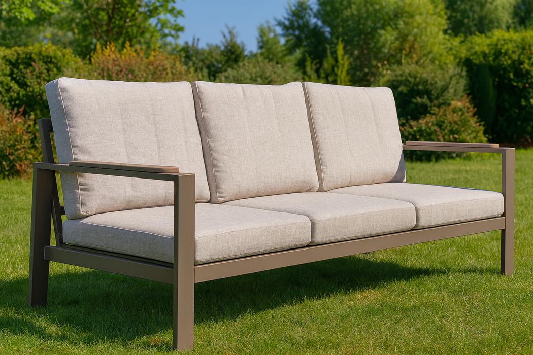 Modern Outdoor Aluminum Sofa Set with Faux Wood Coffee Table – 4 Piece