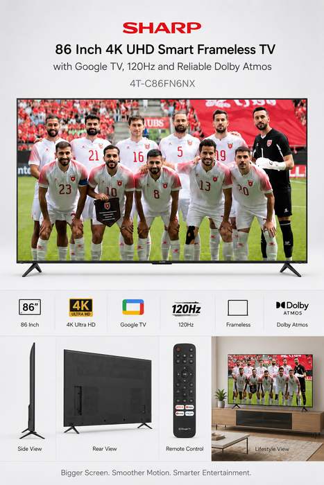 تلفاز غوغل 4K Ultra HD بقياس 86 إنش مع Dolby Vision وDolby Atmos باللون الأسود