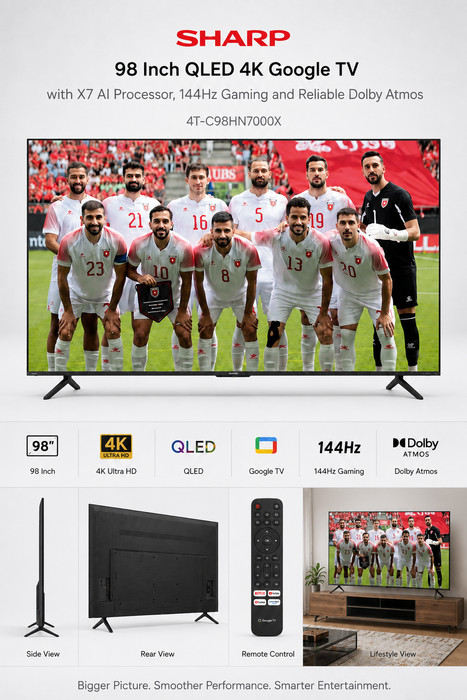 تلفاز شارب 98 إنش 4K Ultra HD QLED مع معالج X7 AI ودعم Dolby Vision وAtmos