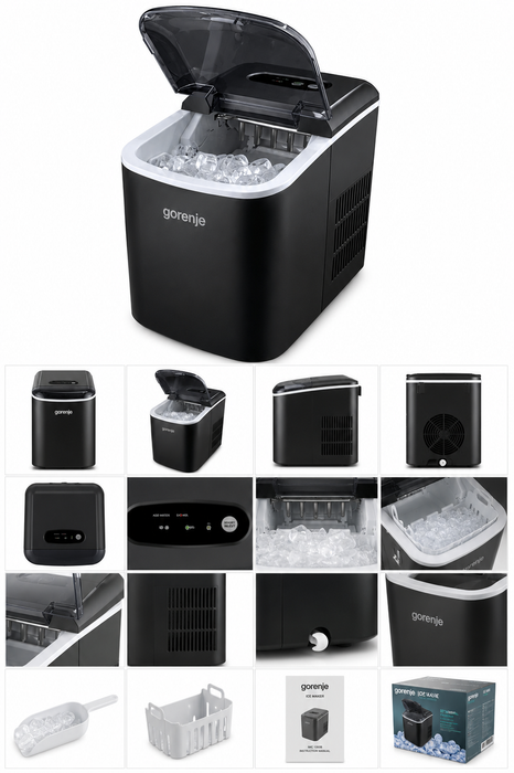 صانع الثلج Gorenje 120 واط مع إنتاج 12 كغ يومياً وحجمين للثلج وخزان 2.2 لتر