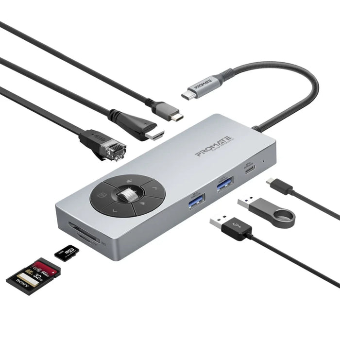 موزع USB-C كوماند هب برو 14 في 1 مع تحكم بالوسائط وشحن 100 واط من PROMATE