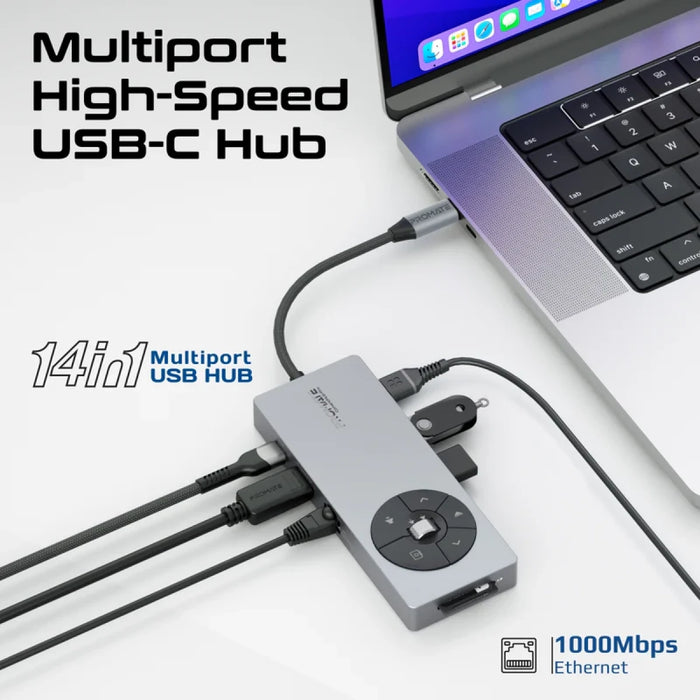 موزع USB-C كوماند هب برو 14 في 1 مع تحكم بالوسائط وشحن 100 واط من PROMATE