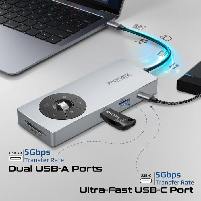 موزع USB-C كوماند هب برو 14 في 1 مع تحكم بالوسائط وشحن 100 واط من PROMATE