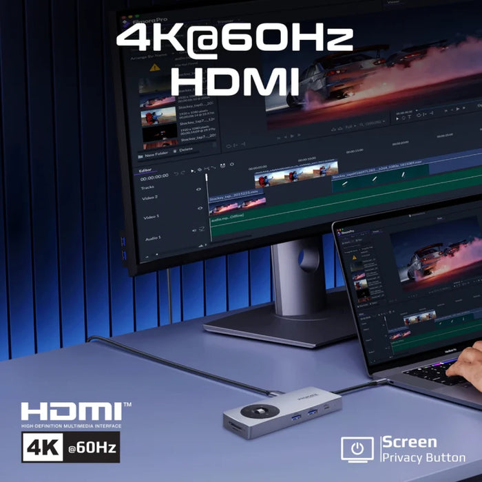 موزع USB-C كوماند هب برو 14 في 1 مع تحكم بالوسائط وشحن 100 واط من PROMATE